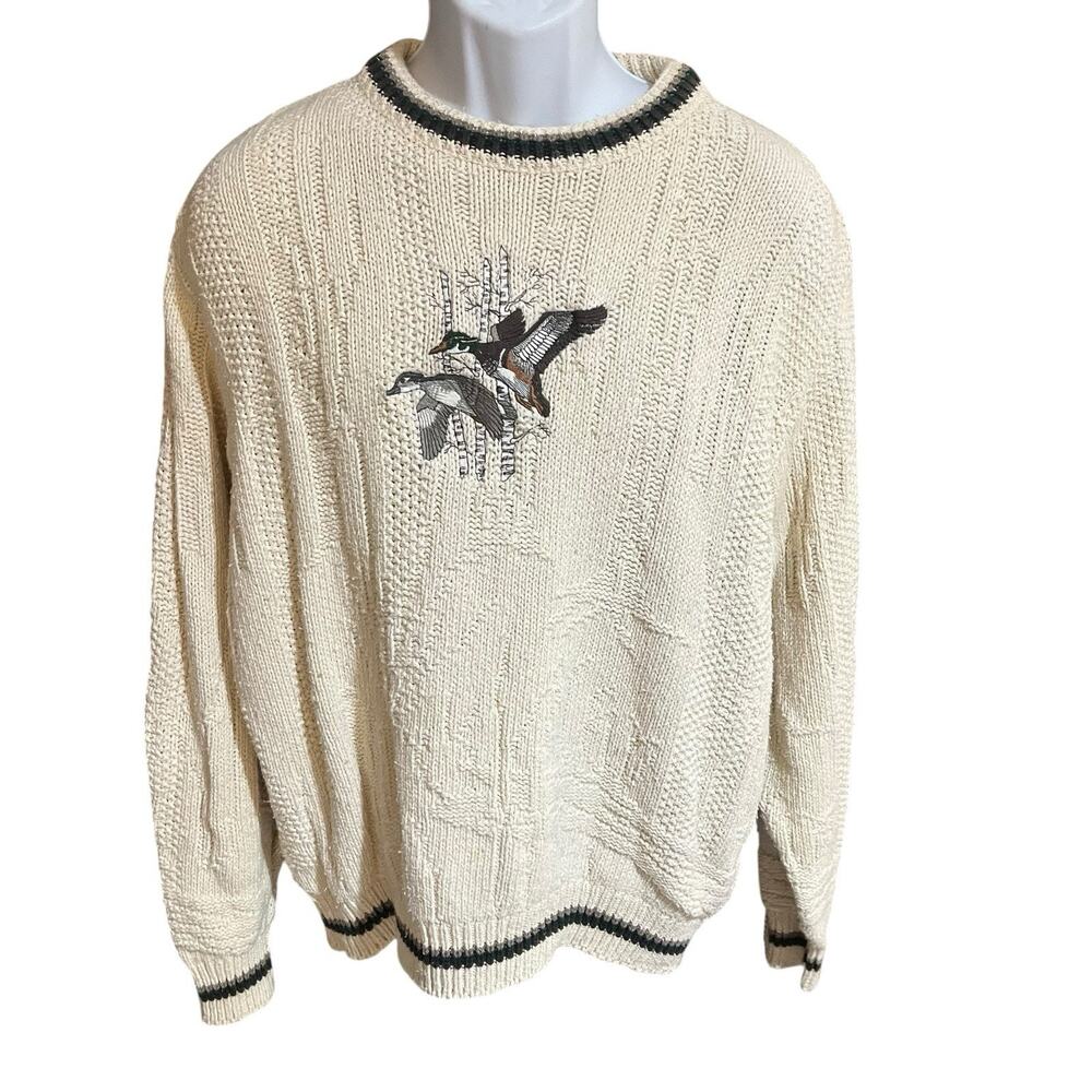 vtg St.John's Bay Men's M cream long sleeve embroidered ducks knit sweater